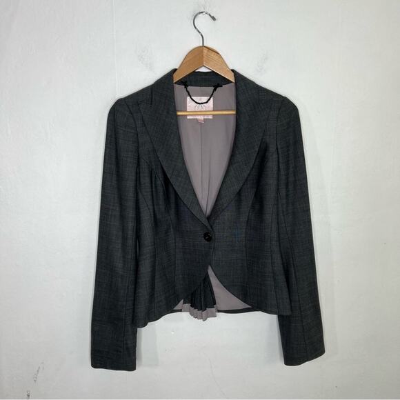 Rebecca Taylor Gray Wool Blend Ruffle Pleated Back Blazer Jacket Size 8 - Picture 1 of 13